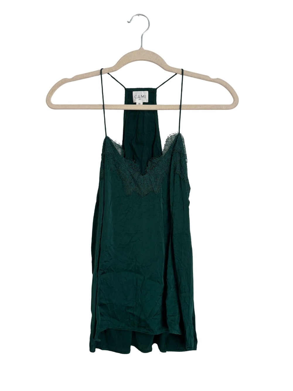 Cami NYC Emerald Green Satin Lace-Trim Slip